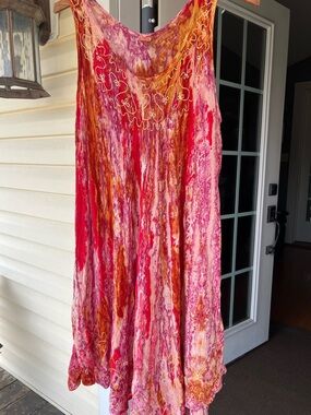 Boho Tie Dye Mini Dress 🌈 Embroidered Hippie Festival Dress One Size/Small